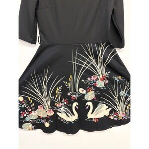 Artsy Pained Look Fit & Flare Dress XXL Black Swan Floral Retro Rockabilly